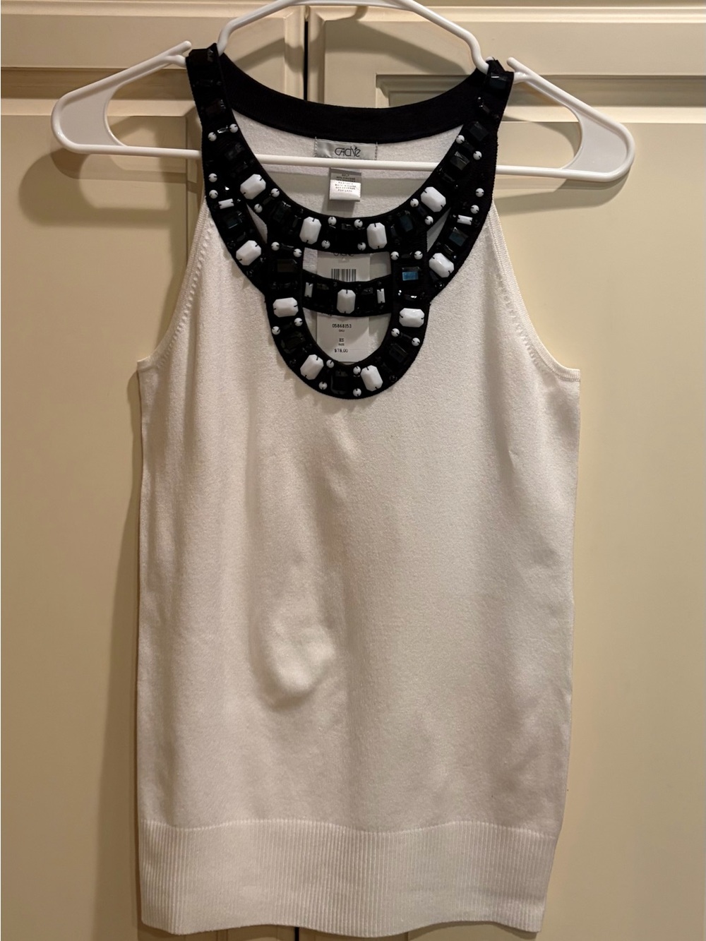Cache Cache Beaded Statement Neck Tank Top White & Black XS NWT
